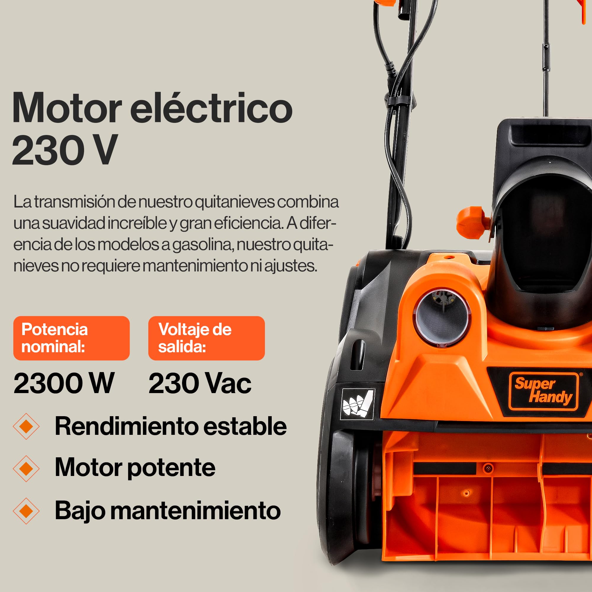 SuperHandy Quitanieves eléctrico con Cable, 46×25 cm, Alcance 7 m, Capacidad 320 kg/min, Faros LED, Ideal para entradas, aceras y Jardines