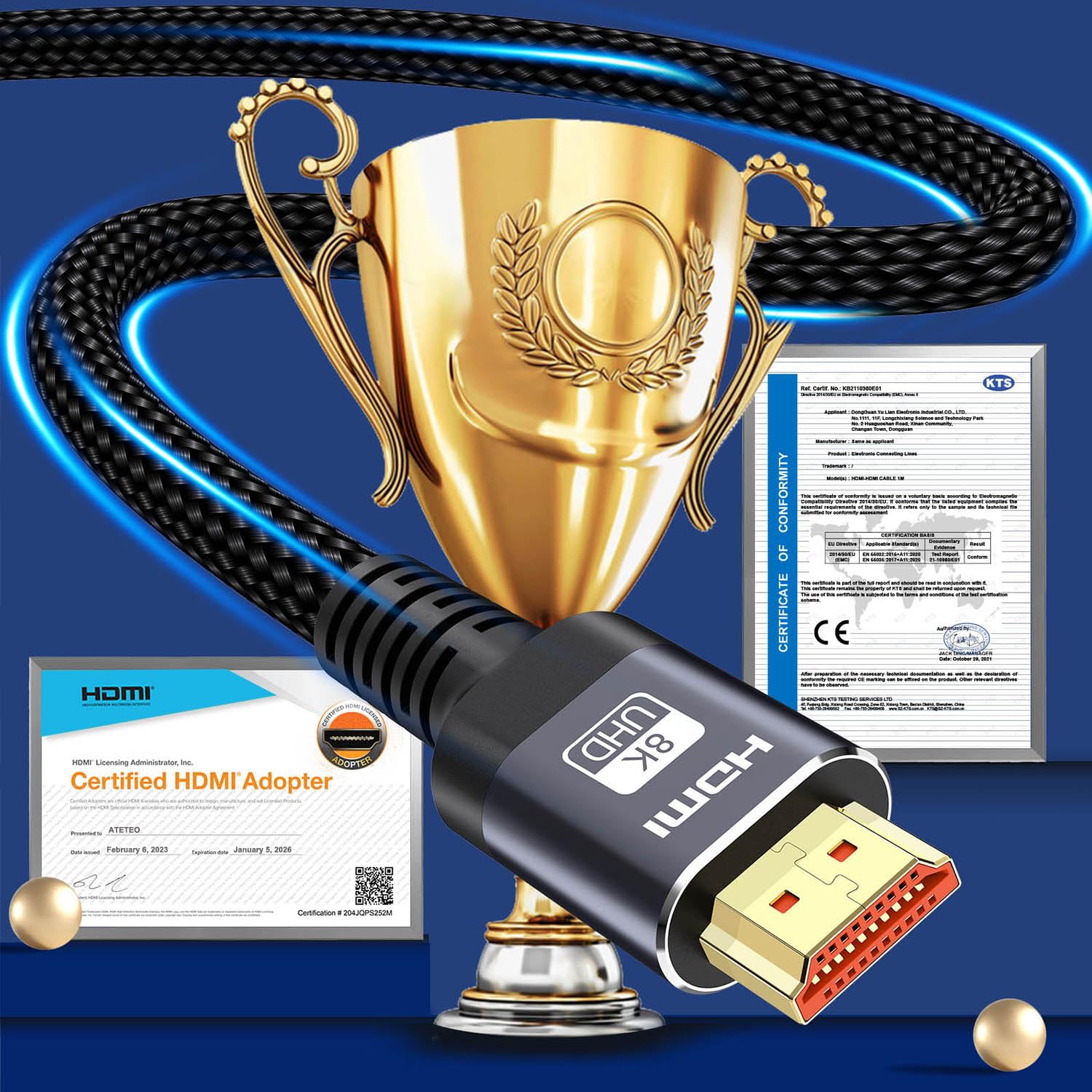 Cable HDMI 10K 8K 2.1, 6M Ultra HD Cable de alta velocidad 48Gbps, cables HDMI (8K @60Hz 7680x4320, 4K @120Hz) Soporta HDR dinámico, eARC, Dolby Atmos y más
