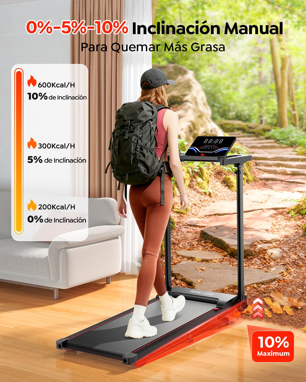 Tapis Roulant Elettrico con Inclinazione, Tapis Roulant Pieghevole con Pendenza, 12km/h Walking Pad, Nessuna Installazione Richiesta, App e Telecomando, Design Salvaspazio per Casa e Ufficio