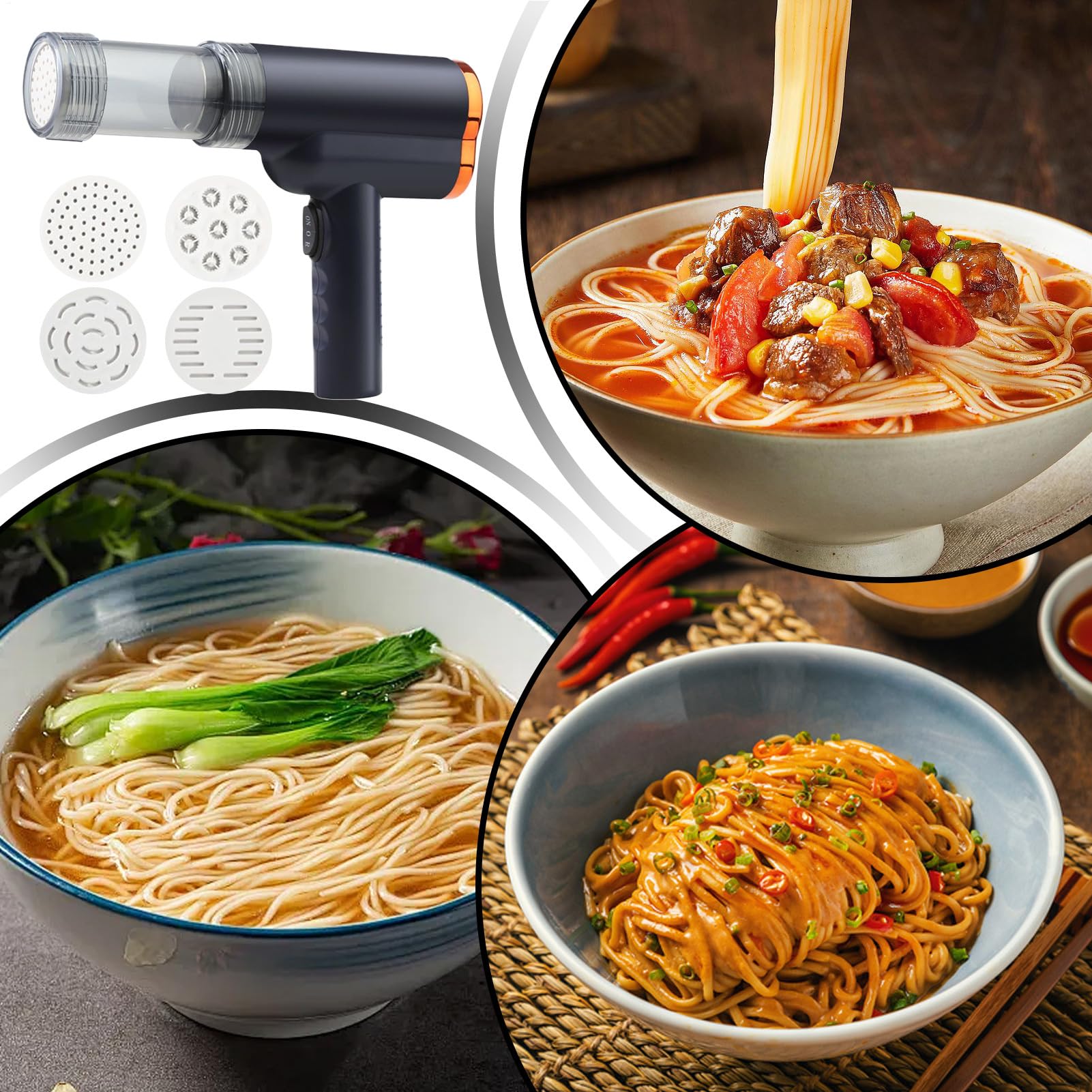 Elektrischer Nudelmacher | Pasta Maker Maschine | Mixer Handheld Tool mit 5 Arten Zubehör für die Herstellung von Pizza Essen Home Prep Küche Bäckerei