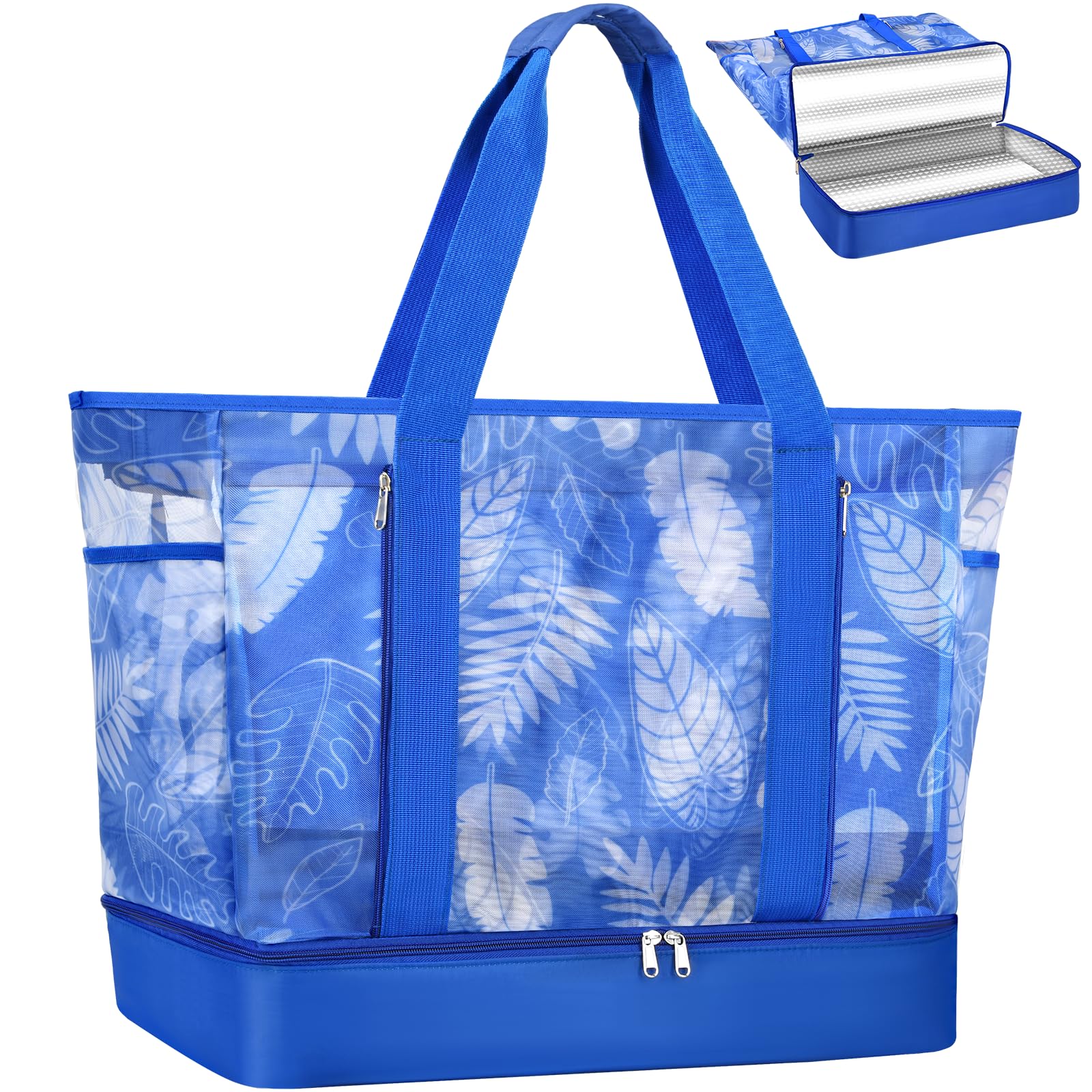 NEWIROVE Bolso Playa Grande XXL Familiar Bolso Playa Mujer Cremallera Bolsa Playa Rejilla Con Termica Tote Bag Playa Ligero Bolsa Piscina Multibolsillos Bolsos Grandes Mujer Para Viaje Compras