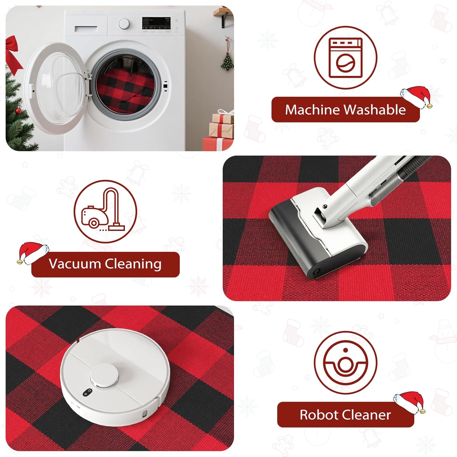 LEEVAN Christmas Outdoor Rug 3x5, Buffalo Plaid Washable Red and Black Checkered Entryway Rug, Xmas Holiday Decor Front Porch Door Mat, Woven Cotton Area Rugs for Kitchen Patio Bathroom