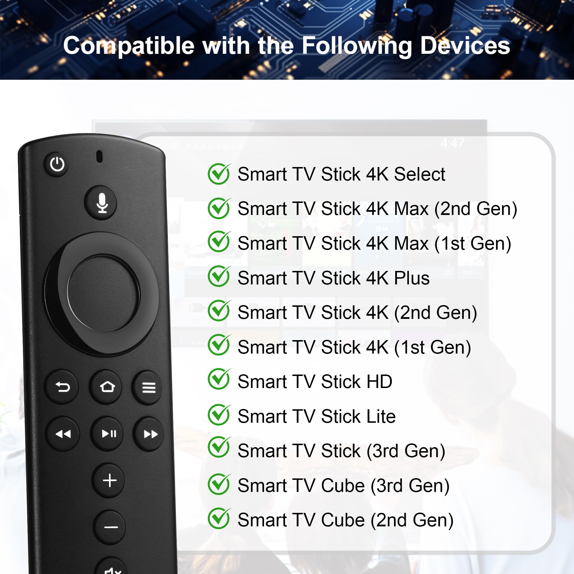 Zamienny pilot głosowy do FireSeries TV Stick (2. generacji/Lite/HD), Fire Stick 4K (Select/Plus/Max/1st/2. generacji), pilot FireStick do Smart TV 3. generacji i Cube (2. / 3. generacji)
