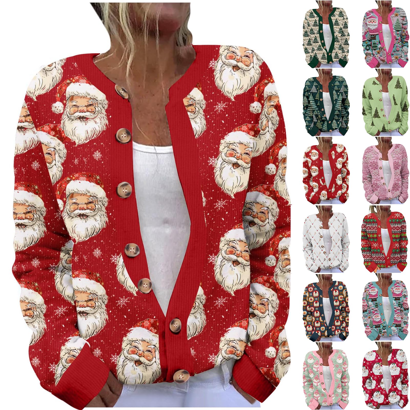 Ugly Christmas Sweater Women Plus Size Open Front Button Up Sweater Cardigans Vintage Funny Santa Xmas Knit Outfits