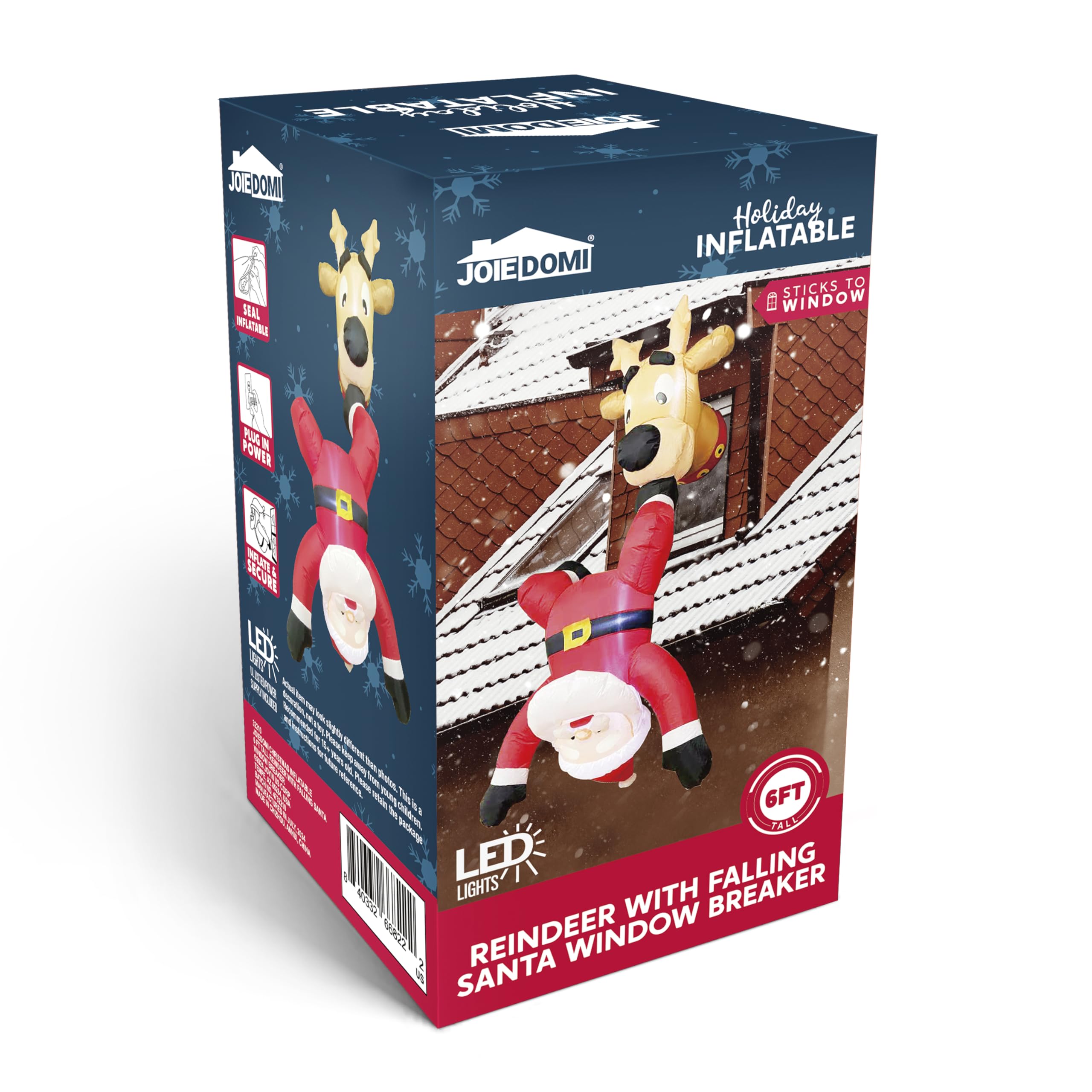 JOIEDOMI Aufblasbarer Weihnachtsmann mit Rentier, 1,8 m hoch, aufblasbar mit eingebauter LED für Fensterdekoration, Weihnachtsfeier, Outdoor, Innenhof, Garten, Dekoration