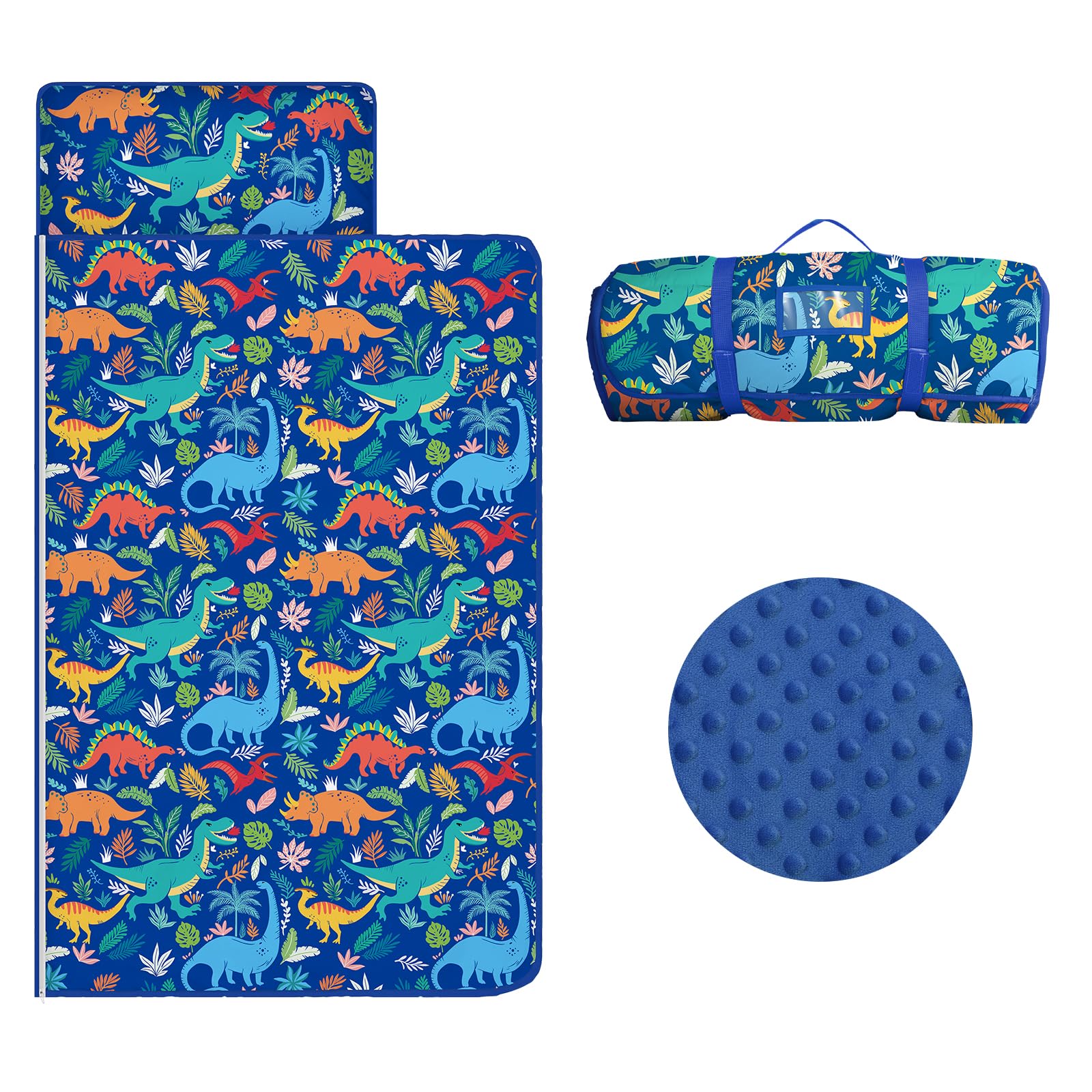 Dinosaur Nap Mat for Kids Boys,Children Sleeping Bag for Bedroom Nursery Travel,Gift for Birthday Christmas(Pillow,Mat,Blanket All in One)