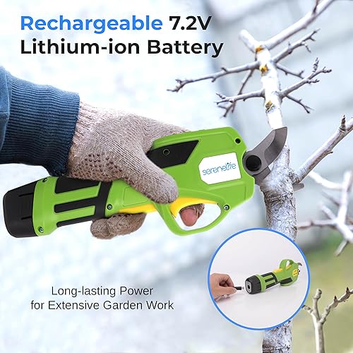 Miniatura 3 de Serenelife Tijeras de podar inalámbricas y cortador de ramas  Podadora eléctrica con mango telescópico para 6 pies de alcance  Batería recargable y