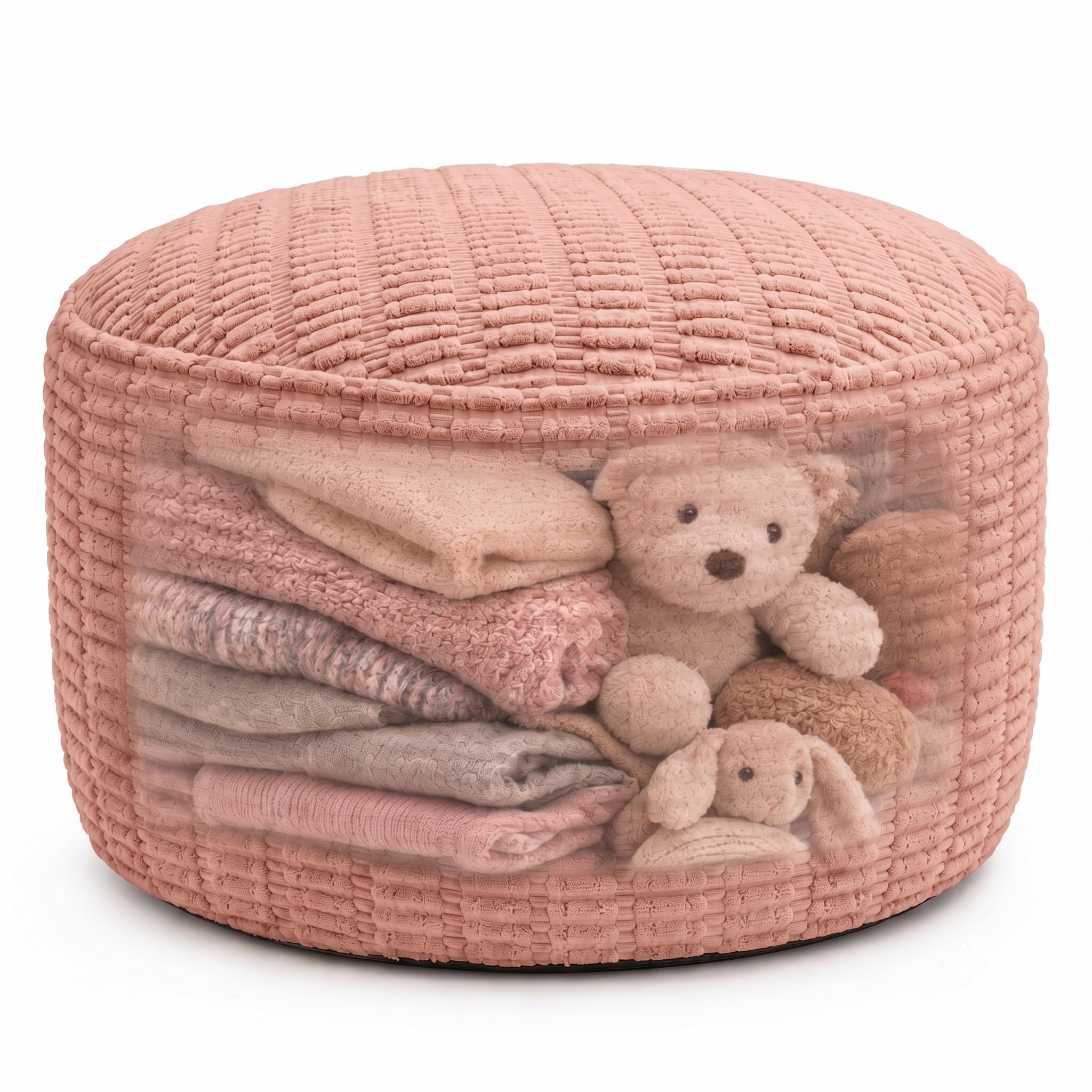 Round Pouf Ottoman Cover Only, Dusty Rose, 28"x14", Large Storage Cover