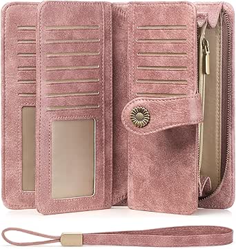 FALAN MULE Women Leather Wallet Large Capacity Bifold RFID Blocking Card Holder with Zipper Coin Pocket