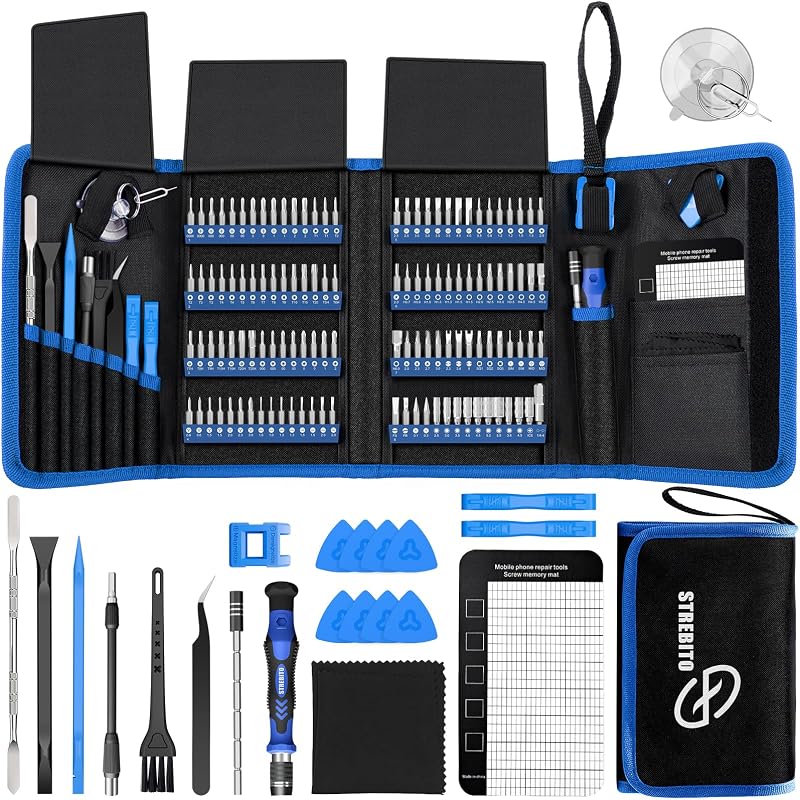 STREBITO Electronics Juegos de destornilladores de precisión de 142 piezas con 120 puntas | Kit de herramientas de reparación magnética para iPhone, MacBook, computadora, computadora portátil, PC, tableta, PS4, Xbox, Nintendo, consola de juegos