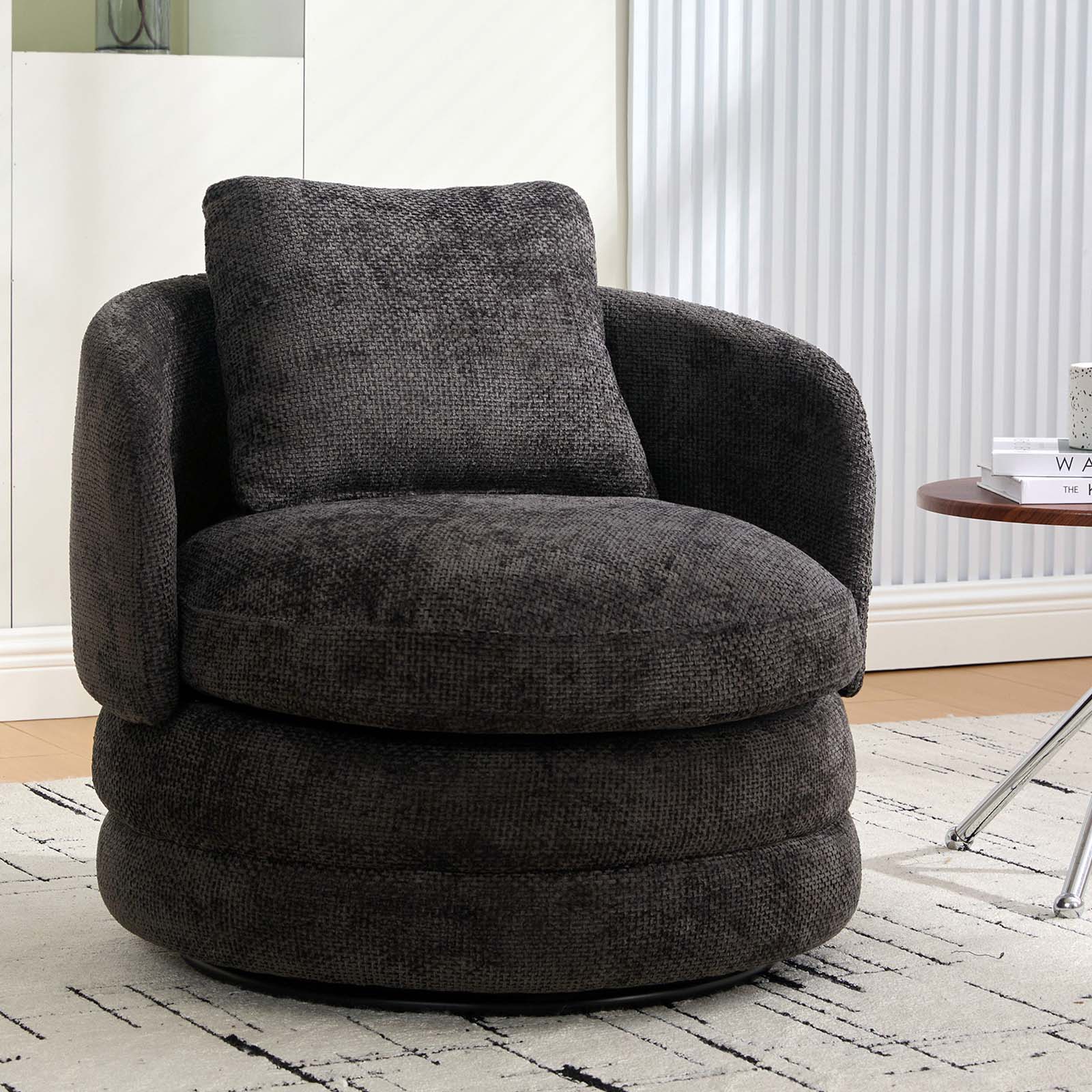 Sillón Giratorio Pequeño Chenille Beige miniatura 7