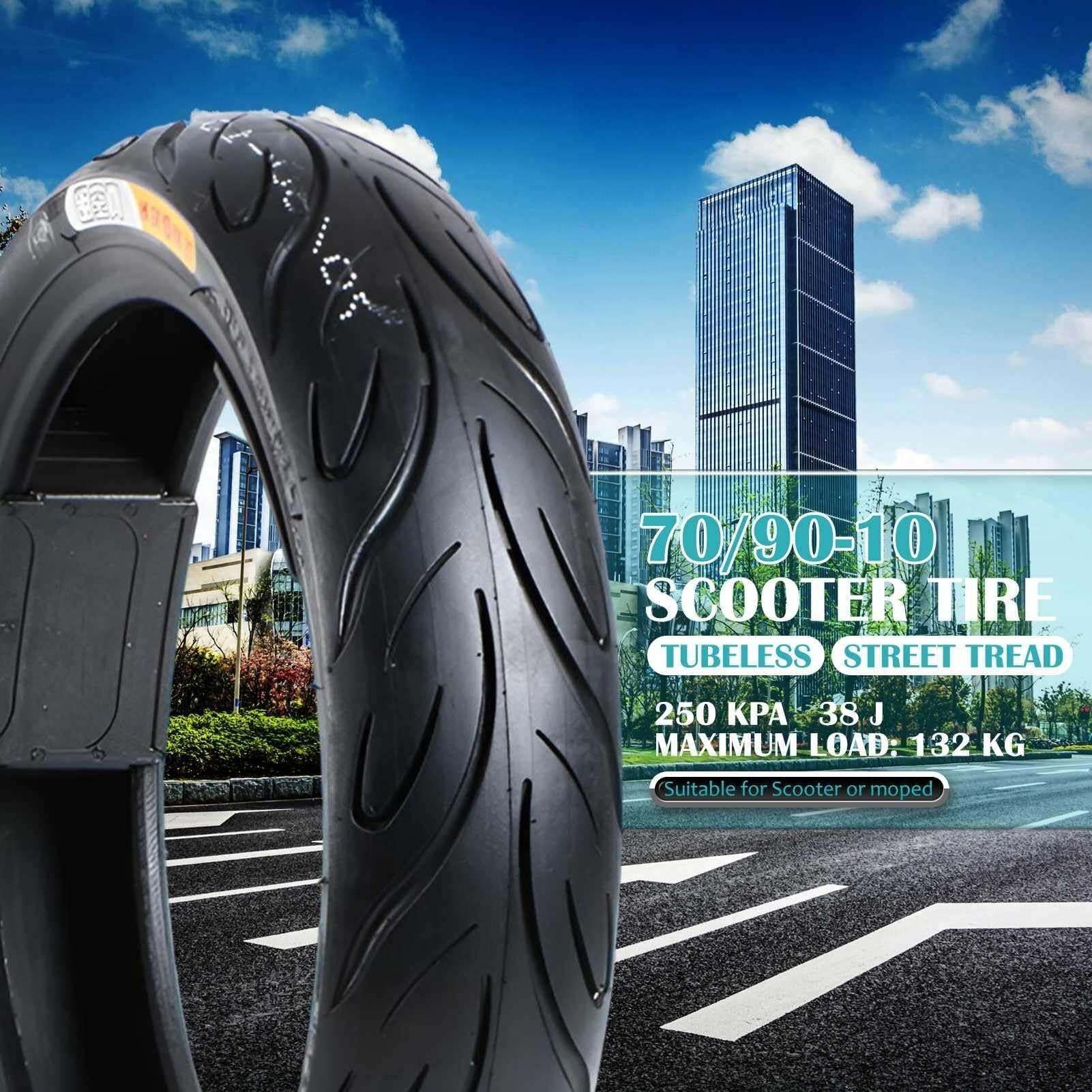 70/90-10 Opona Motocyklowa 70/90/10 z Niską Opór Toczenia dla Felg 10 Cali z 70 90 10 Tubeless TL 38J 250kPa Wysoka Przyczepność na Co Dzień