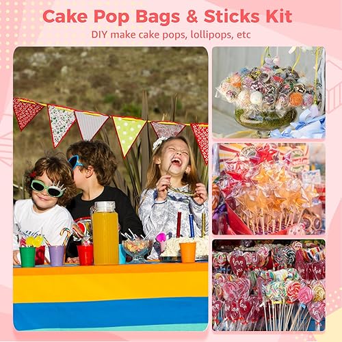 Miniatura 5 de Juego de bolsas de golosinas para tartas de piruletas, 100 bolsas de paquete y 100 palitos de golosinas, 800 lazos giratorios y 1 fabricante de