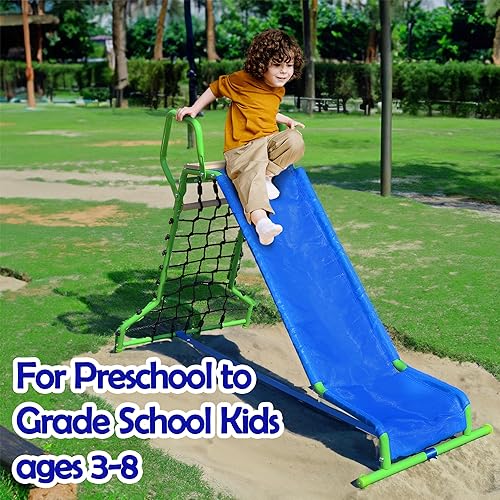 Miniatura 2 de Wonkawoo Tobogán de 5 pies para niños de metal independiente para patio de recreo al aire libre, interior, juego de tobogán para patio trasero para