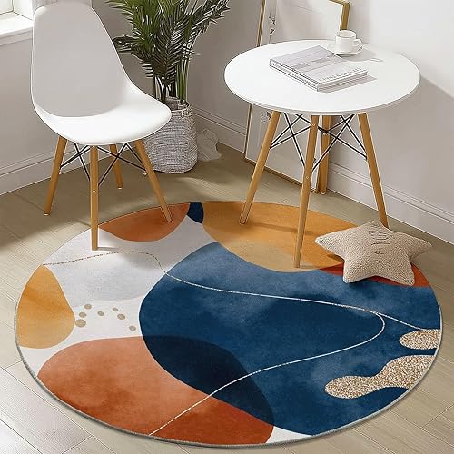 Miniatura 3 de Orange Blue 7 ft Non-Slip Area Rug, 7x7 Washable Boho Retro Color Block Soft Thin Rug  Easy to Clean Non-Shedding Suitable for Living Room Bedroom