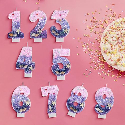 Miniatura 4 de Velas de cumpleaños, velas número 1, decoración de pastel de cumpleaños con temática de sirena, velas de feliz primer cumpleaños para pasteles,