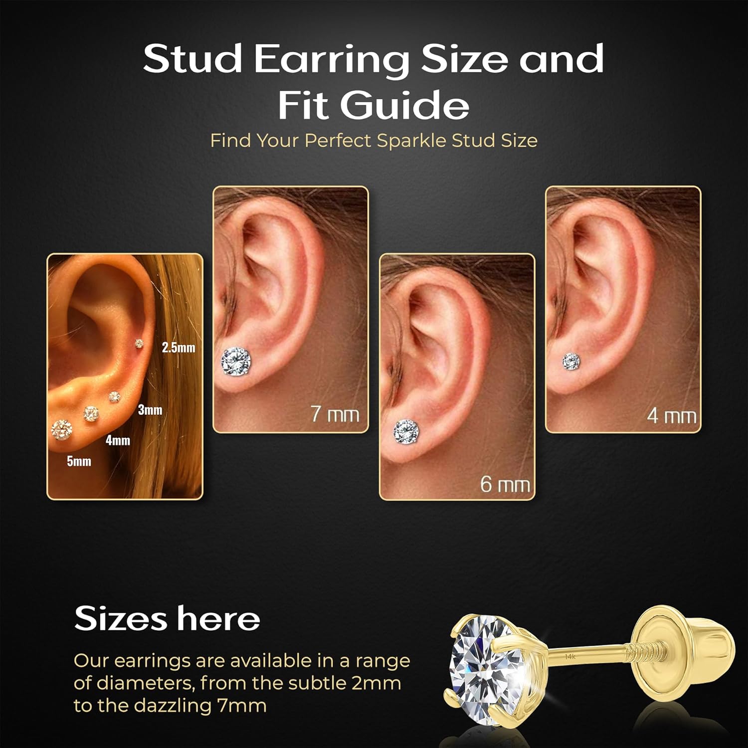 Art and Molly 14K Solitaire Gold Earring Solid 14-Karat Round Cubic Zirconia Stud Earrings with Screw-Back, CZ Studs with Gift-Ready Box - Image 4