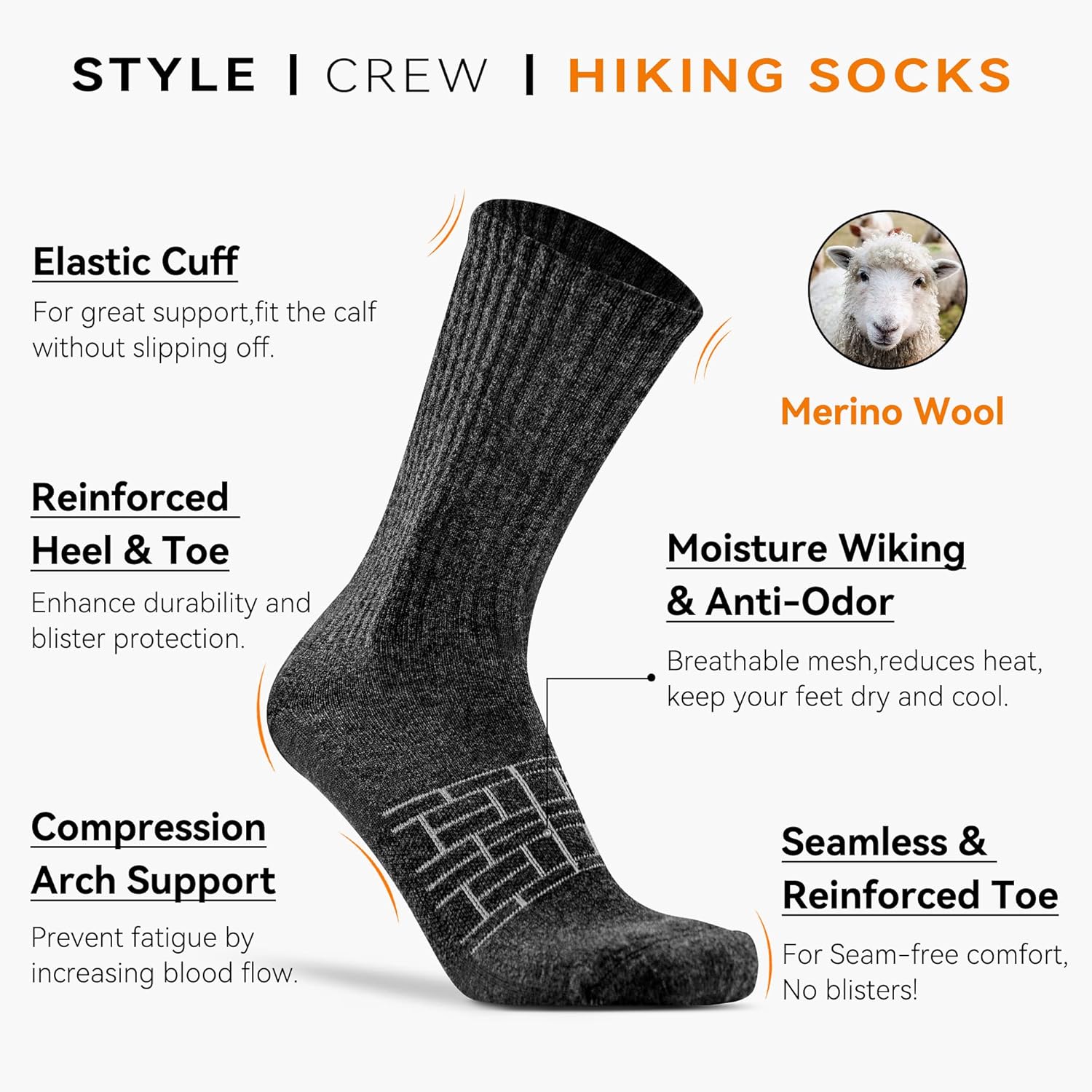JSPA 4 Pack Men's Merino Wool Hiking Sport Socks Women's Crew Warm Thick Cushioned Outdoor Athletic Socks for Walking Running