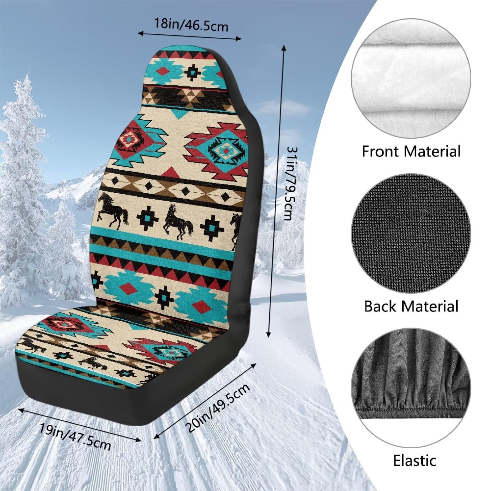 Pferde Autositzbedeckungen für Vordersitze Navajo Aztec Soft Automotive Sitzkissen Abdeckungen Flannel Auto Innenraum Zubehör Kompatibel mit SUV, Limousine
