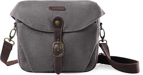 Vista 8 de BAGSMART Bolsa para cámara SLR DSLR, funda cruzada de lona para cámara, bolsa de hombro compacta para cámara con cubierta para lluvia para mujeres