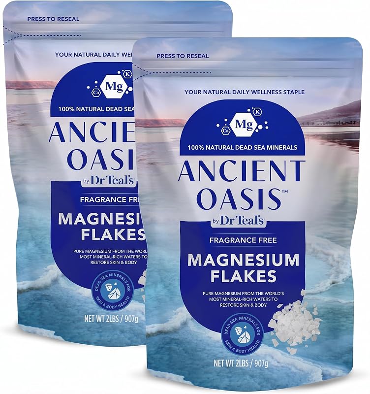 Flocos de magnésio para banho Dr Teal's Ancient Oasis sem fragrância, Pacote com 2