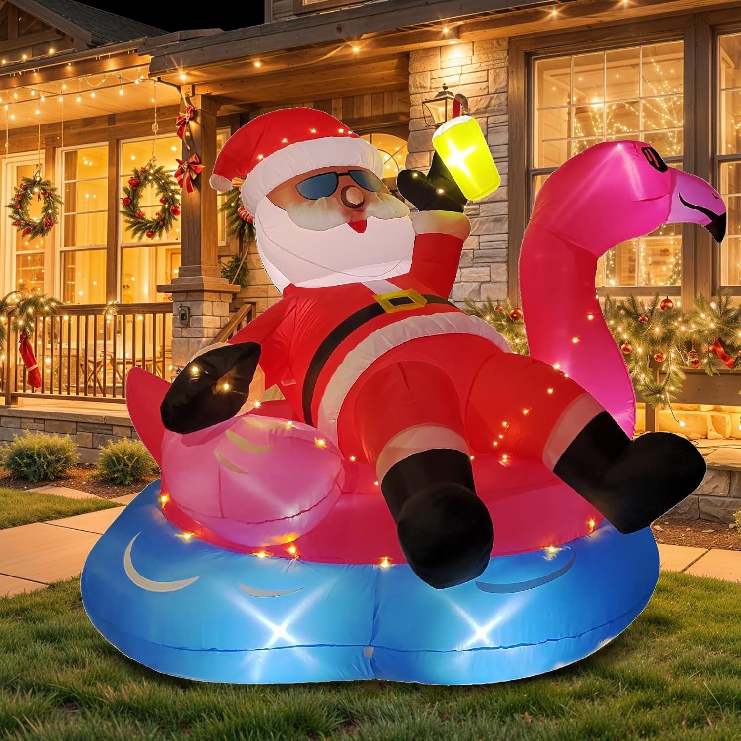 6.5FT Christmas Inflatables Outdoor Decoration – Inflatable Christmas Blow Up Featuring Santa on Flamingo Pool Float with LED Lights for Inflables De Navidad Yard Party Outdoor Indoor Décor - Image 8