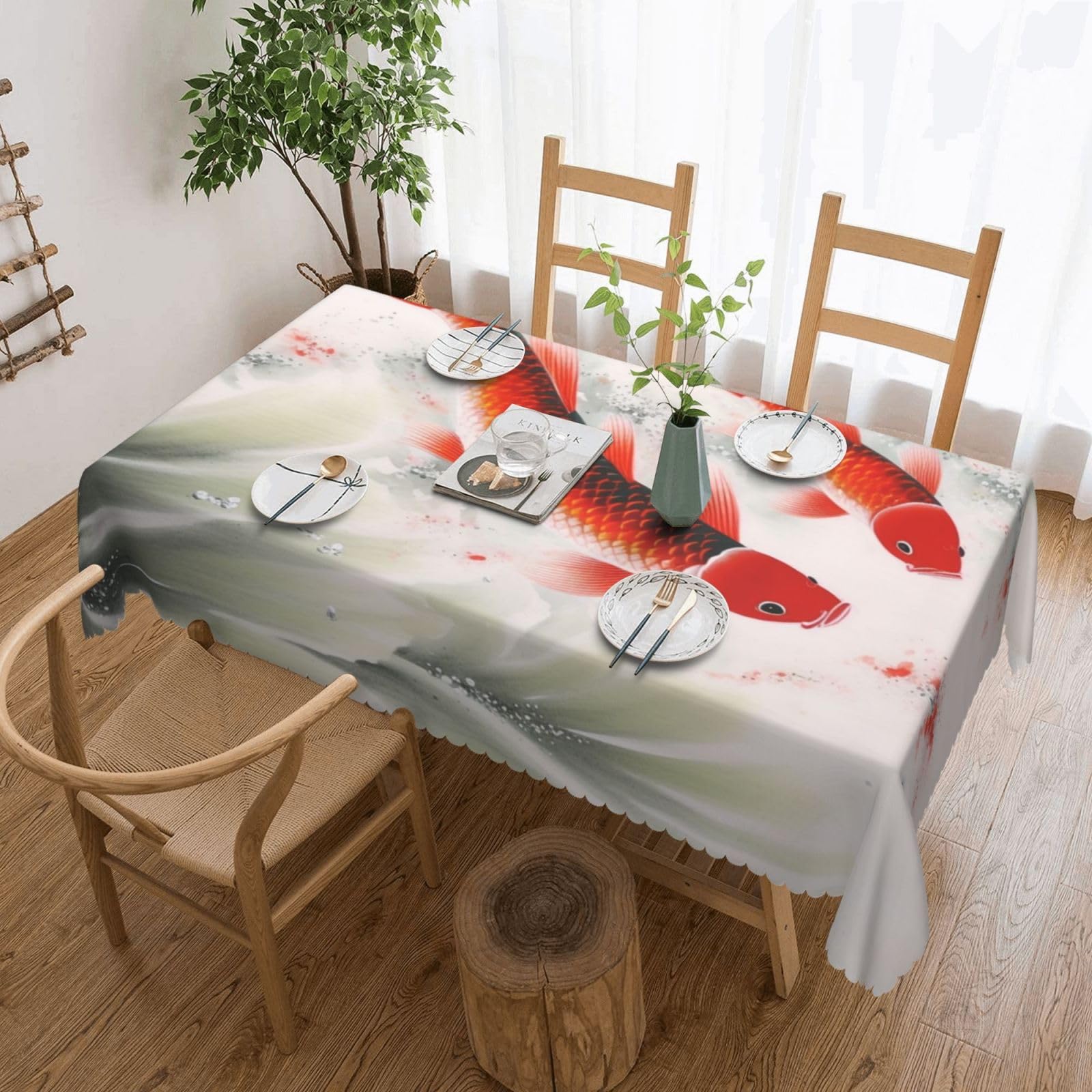 Nappe carpe rouge anti-poussière et infroissable PEIXEN lavable pour salle à manger