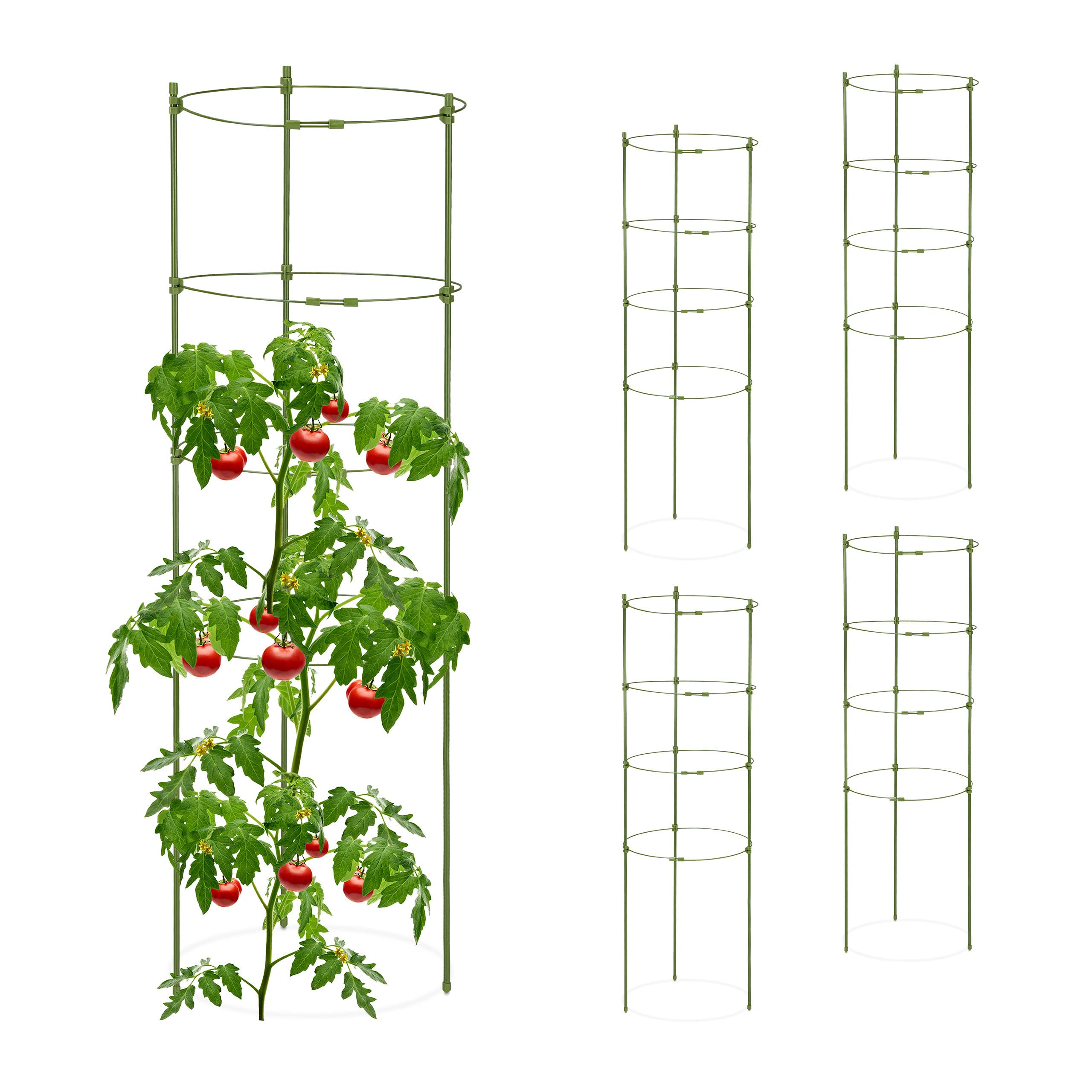 Relaxdays Set da 5 Supporti per Rampicanti, 4 Anelli, HxD: 90x28 cm, Graticolato Piante e Rose, Piantare, Metallo, Verde