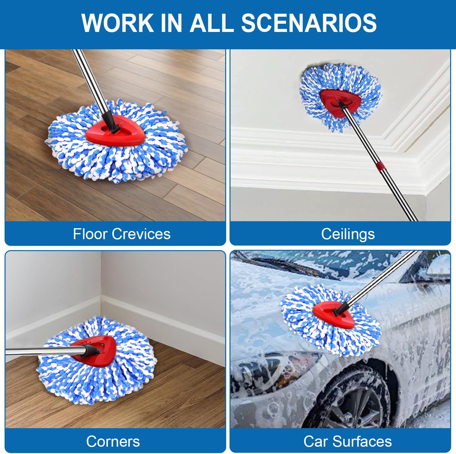 4 Pack Mop Replace Heads for 2 Tank System, Spin Mop Replacement Head, Fluffy Microfiber Mop Refill Replace Head, Machine Washable, All Hard-surfaced Floors Cleaning
