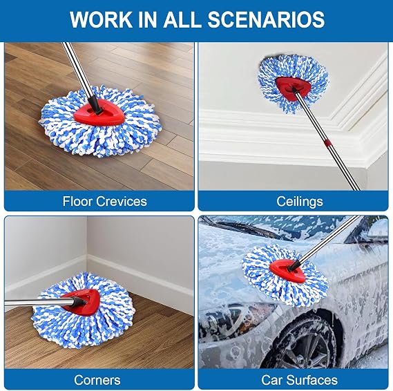 4 Pack Mop Replace Heads for 2 Tank System, Spin Mop Replacement Head, Fluffy Microfiber Mop Refill Replace Head, Machine Washable, All Hard-surfaced Floors Cleaning