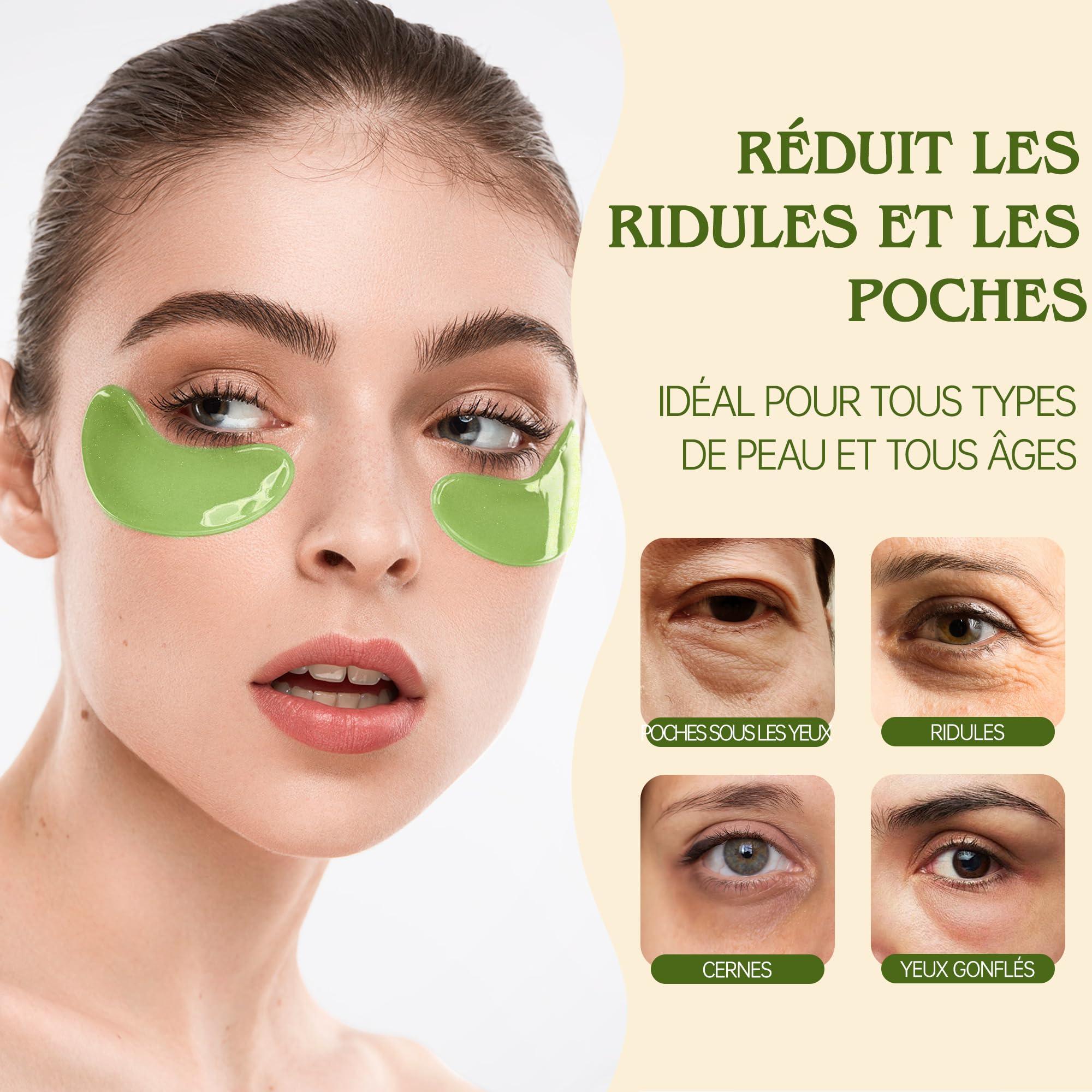 60pcs Patch yeux Acide hyaluronique Collagène, Masque pour les yeux Réutilisable contre les cernes Poches Rides Cercles foncés Puffiness, Eye Patch Hydrogel, Deux masques à lèvres gratuits