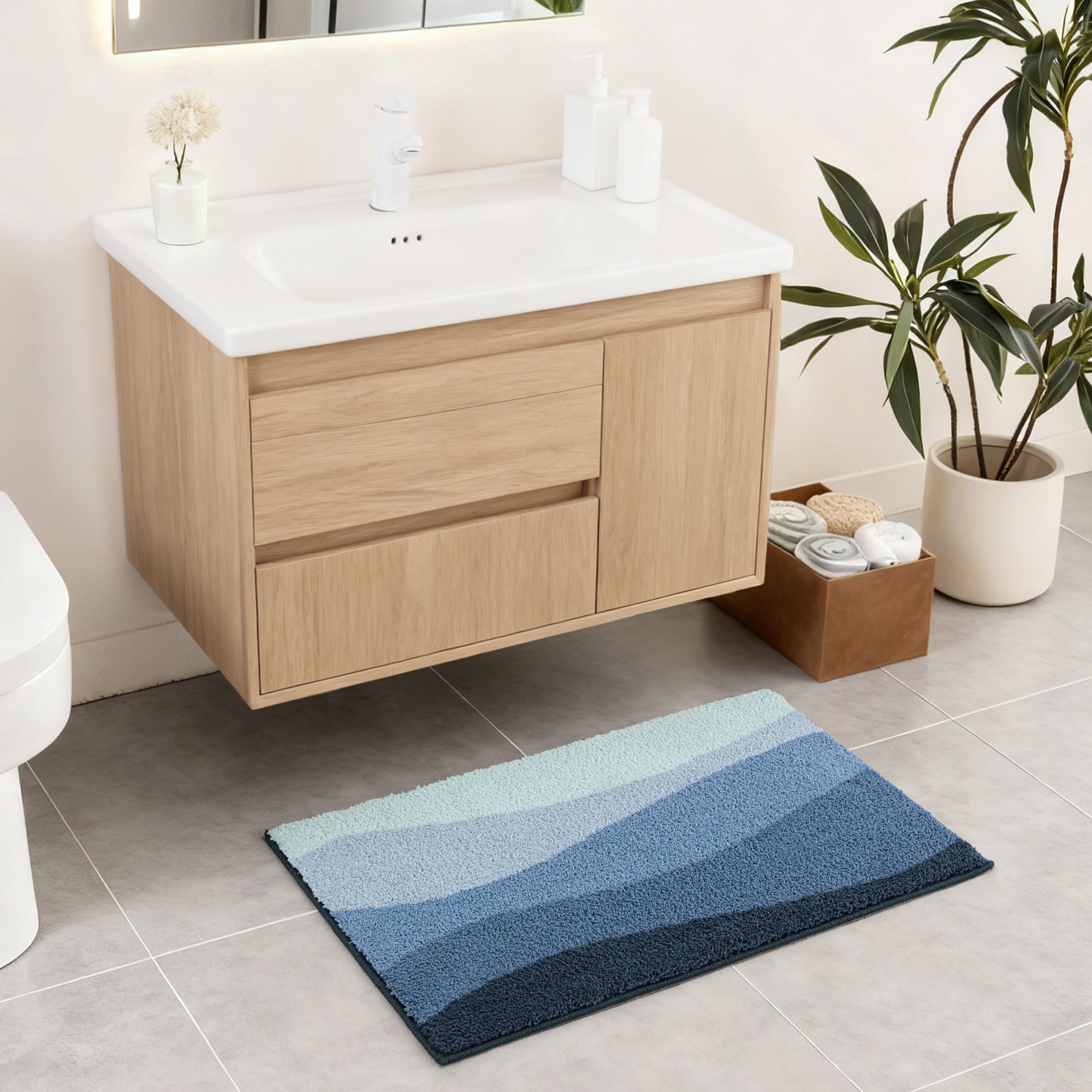 Exclusivo Mezcla Tapis de Bain en Microfibre - Antidérapant, Absorbant et Extra Doux, Séchage Rapide et Lavable en Machine, pour Salle de Bain, Douche et Déco, 40 x 60 cm, Mélangé Bleu