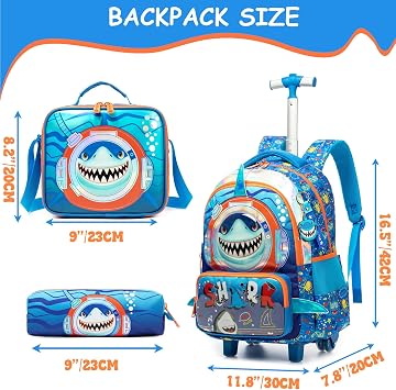 Boys Rolling Backpack Kids Rolling Backpack for Ages 8-12 Roller Backpacks for School Boys Backpacks for Elementary Primary with Lunch Box Pencil Case