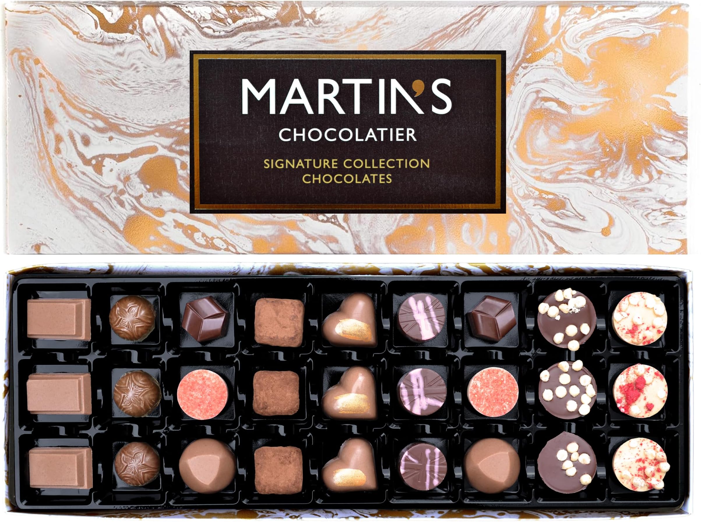 Martin’s Chocolatier Signature Artisan Collection - English Luxury Chocolate Gift Box, 27 Pieces, Milk Dark White Assorted Pralines & Truffles