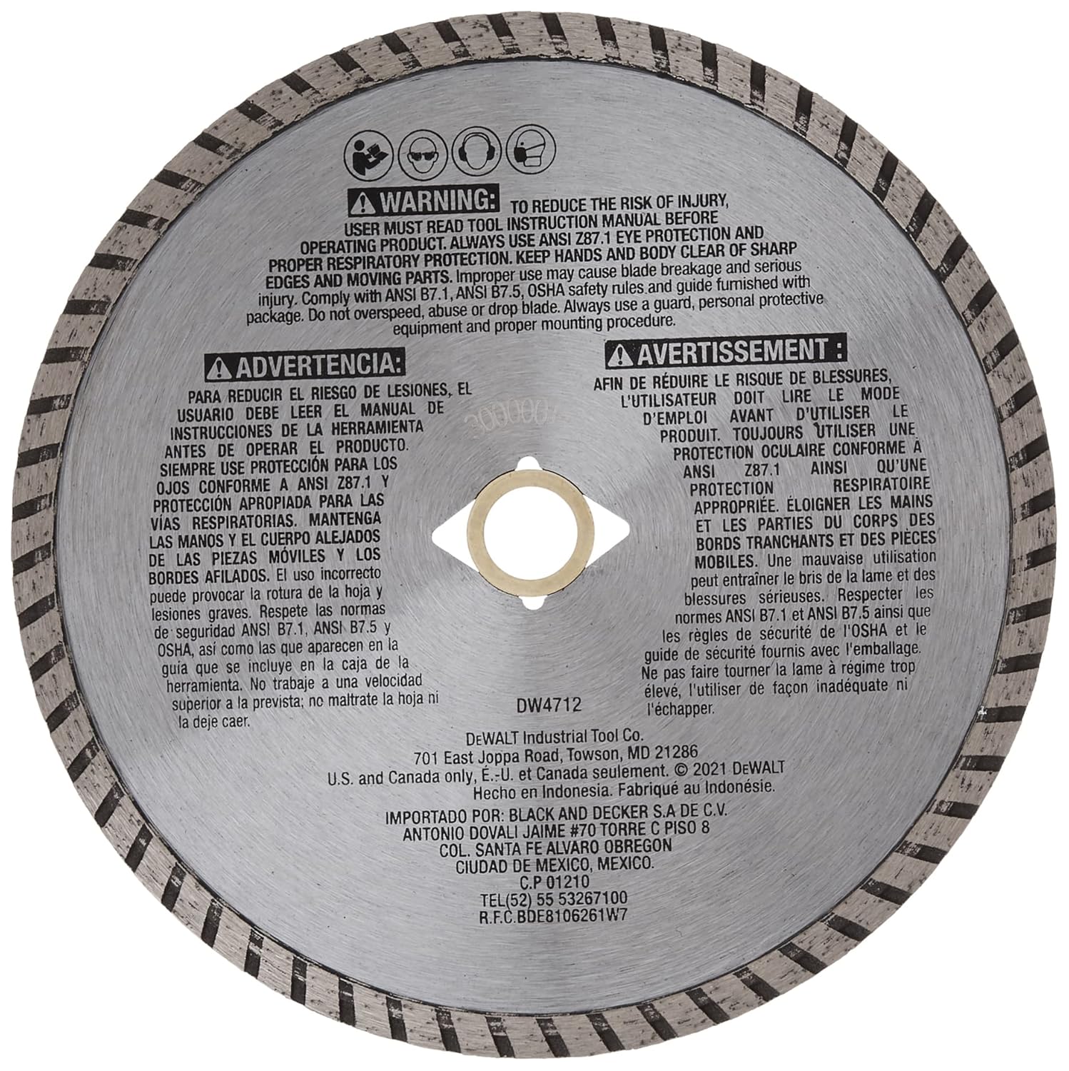 DEWALT Diamond Blade for Block and Brick, Dry/Wet Cutting, Continuous Rim, 7-Inch (DW4712)