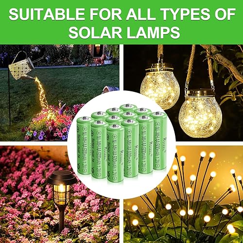 Miniatura 6 de RICEEL Baterías AA recargables para luces solares de 600 mAh, batería doble AA, baterías recargables AA de 1.2 V, baterías solares de tamaño AA,