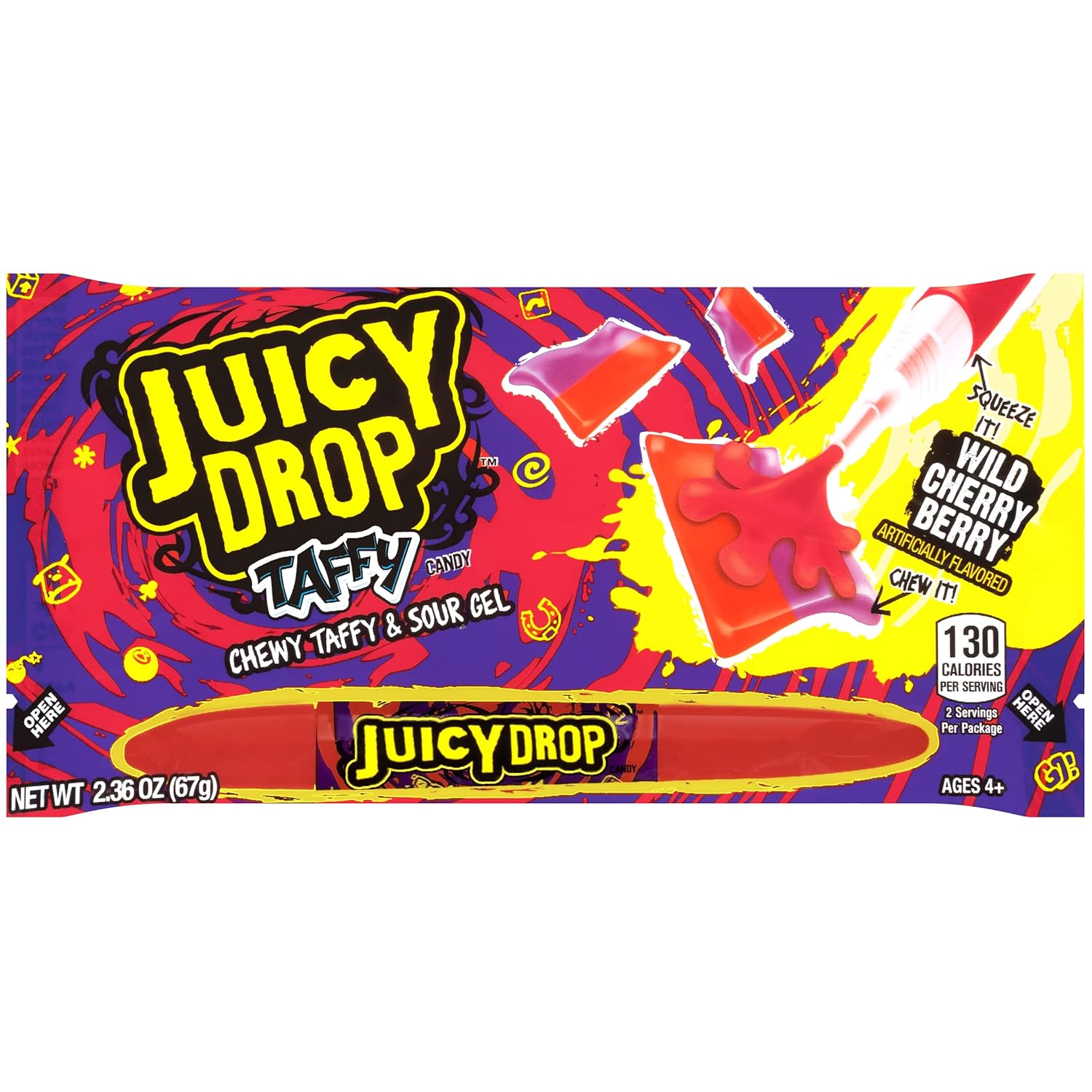 Juicy Drop Taffy Variety Pack, Assorted Flavors Sweet Chewy Candy with Sour Gel Pen, 2.36 Oz, 16 Count : Taffy Candy : Grocery & Gourmet Food
