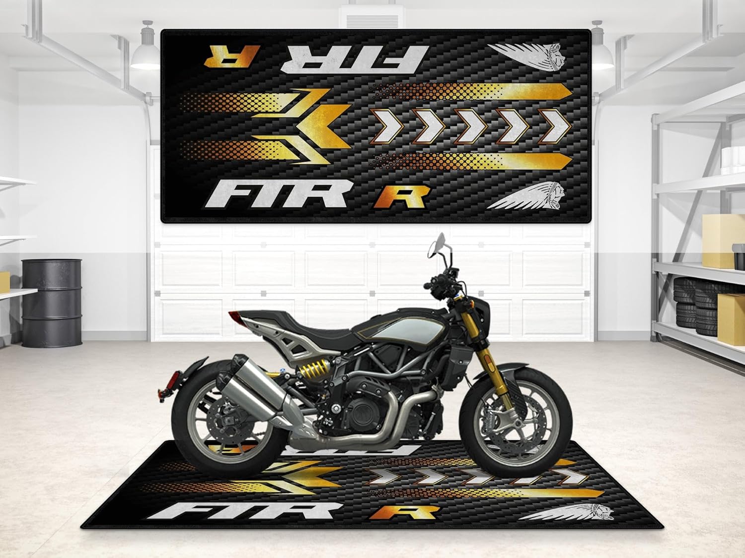 MPM Motorcycle Mat for FTR Carbon 1200 Washable Non-Slip Oil & Water Resistant Parking Pitmat for Garage, Showroom, Workshop Use | Size 2: 102 x 47/260 x 120 cm