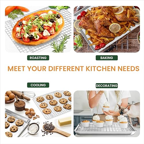 Miniatura 7 de Fire More - Juego de bandejas para hornear con rejilla de alambre (3 bandejas para hornear + 3 estantes de enfriamiento), hojas de acero inoxidable