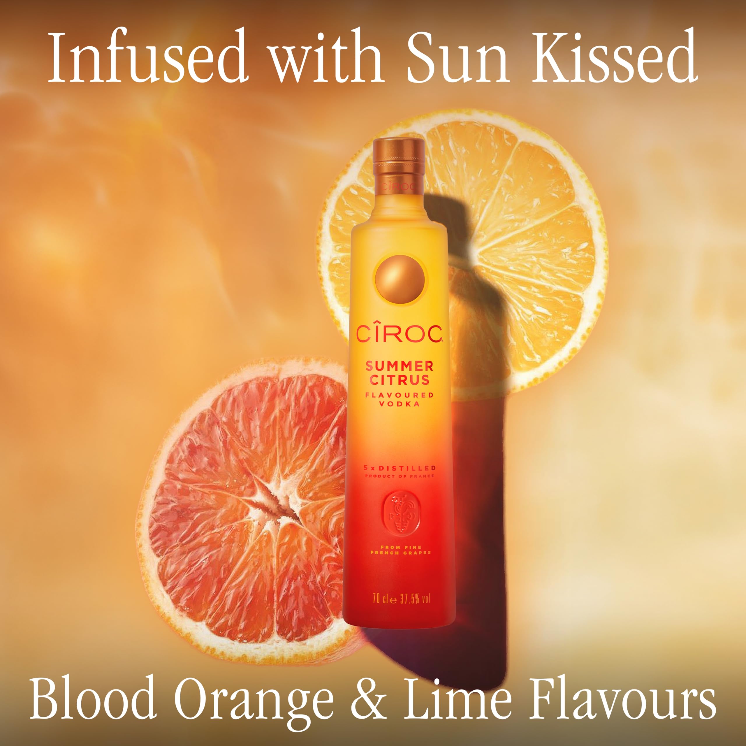 CîROC Summer Citrus, Ultra-Premium Wodka, Limitierte Sommer-Edition, Blutorangen- und Limettenaromen, 37.5% vol, 700ml Einzelflasche