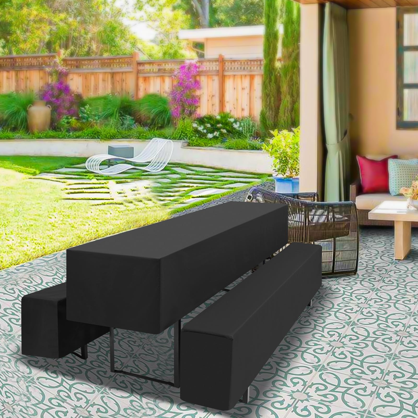 YMHPRIDE 2er-Set Biertischhussen, Schwarz Bierbankhusse und Tischdecken, 50 cm Tischbreite, Bierzeltgarnituren 220 x 50 x 35 cm für Gartenbankett-Gartenmöbel