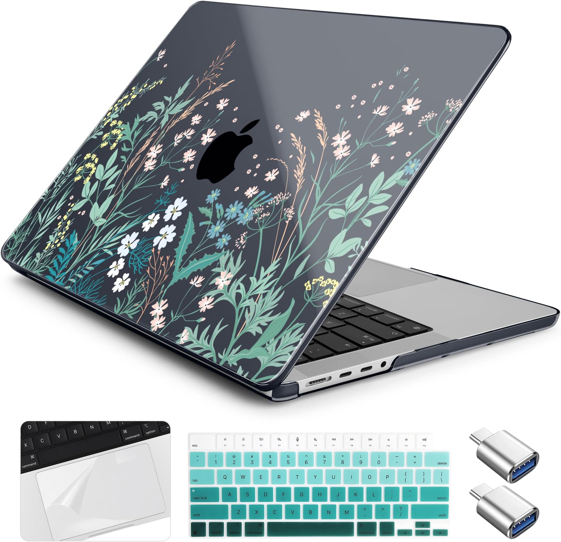 Case for MacBook Pro 16 inch M5 M4 M3 M2 M1 Pro/max 2026 2025-2021 A3429 A3428 A3403 A3186 A2991 A2780 A2485, Plastic Hard Shell & Keyboard Cover &Trackpad Protector&2 OTG, Wildflower