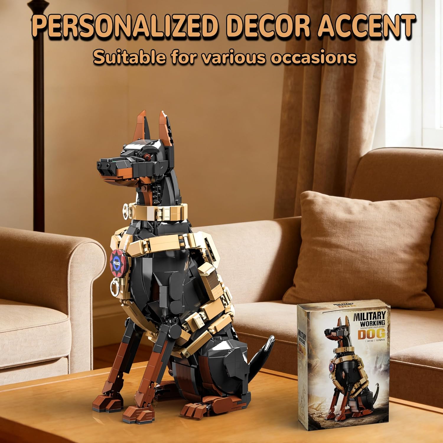 ZONECYTD Police Dog Building Set for Adults, Compatible with Lego Animal Doberman with Vest & Badge Collectible Model for Boys Grils 14+