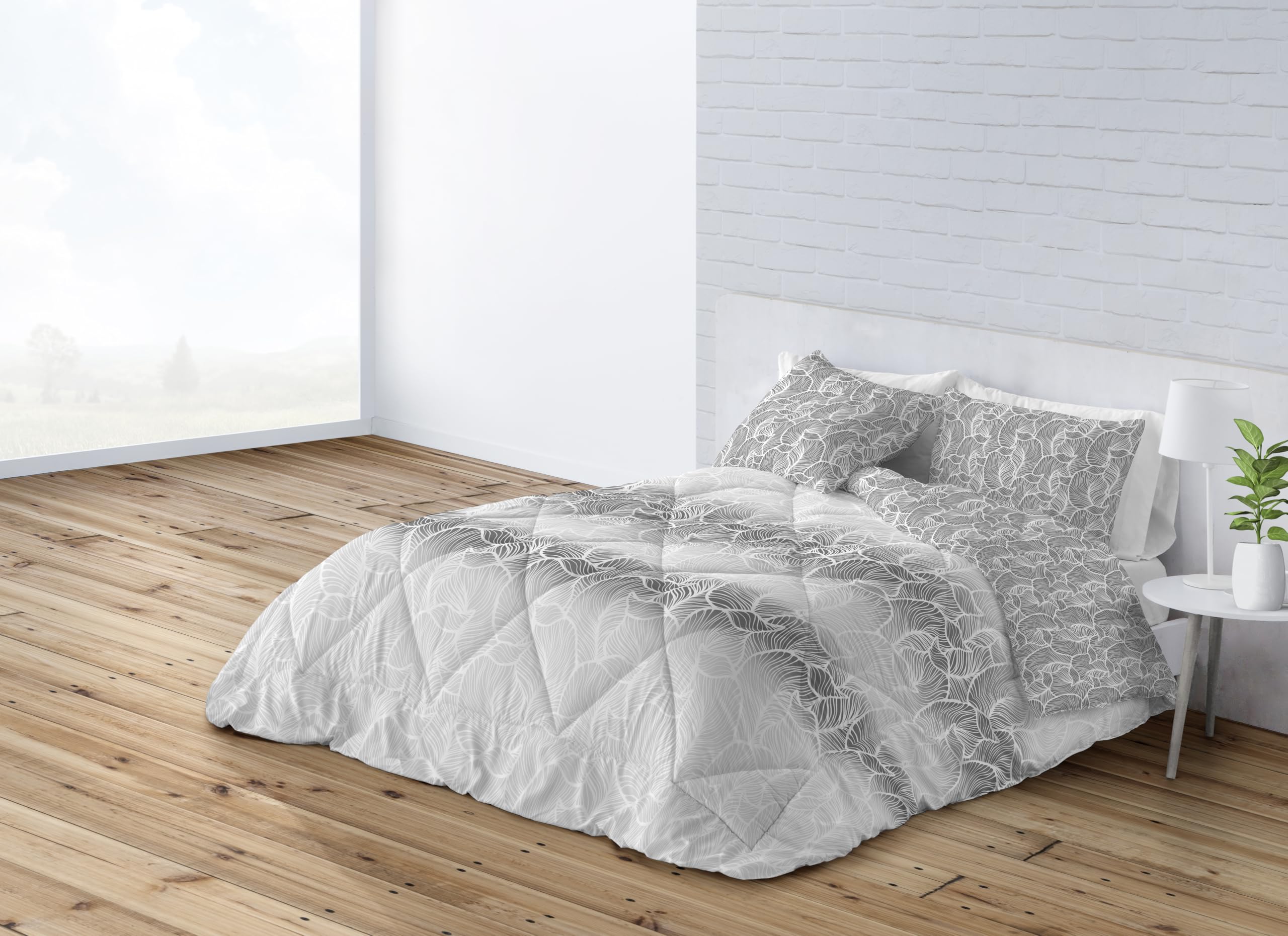 BOHEME Edredón Cama 150 Nórdico Estampado Reversible Jane Gris - 250x260 cm.