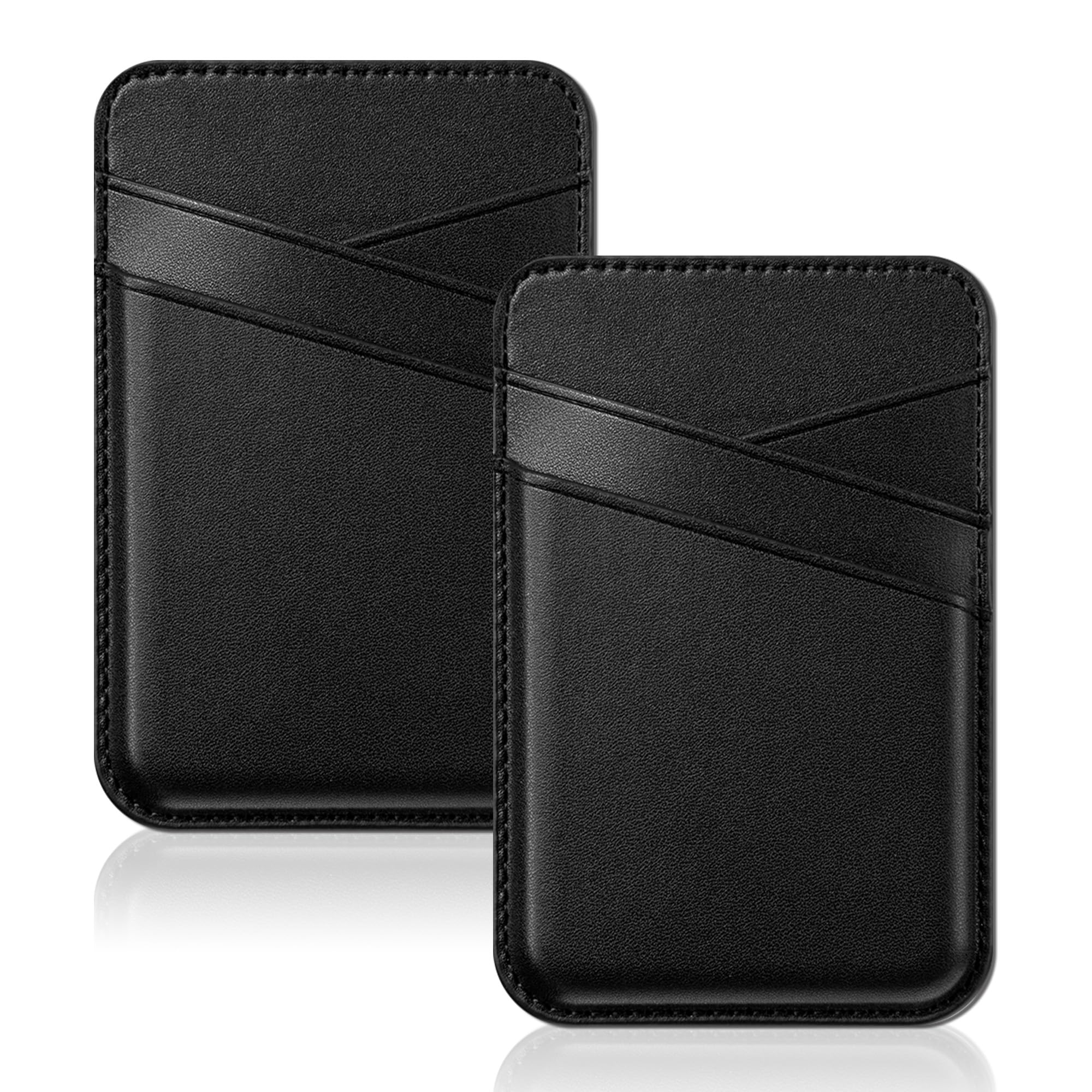 SHANSHUI Phone Card Holder, 2 Pack Durble Leather Phone Wallet Stick on Wallet Ultra Slim Strong Adhesive for Back of Phone Pocket Compatible with