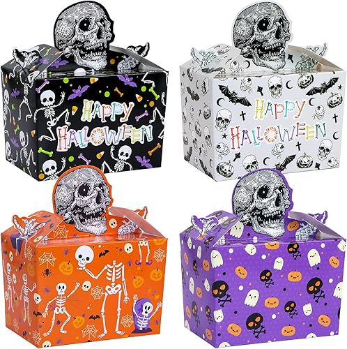 Cajas de regalo de Halloween, 24 cajas de regalo de dulces de calaveras para dulce o truco, cajas de fiesta de Halloween, cajas de esqueleto de