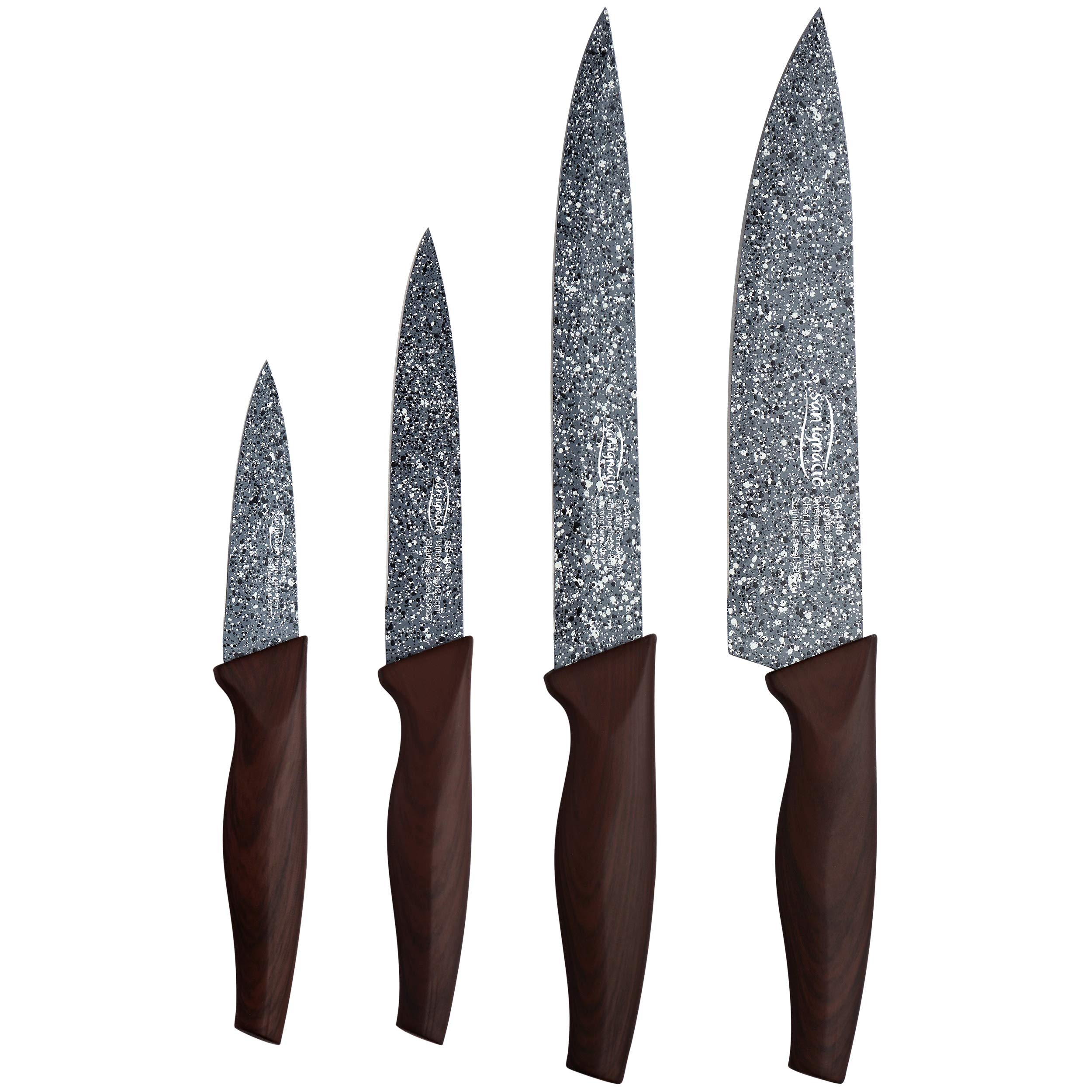 Set 3pc sarten aluminium pressé vert avec Set 3 pc ustensiles de cuisine en acier inoxydable avec Set 4pc couteaux en acier inoxydable avec Tacoma