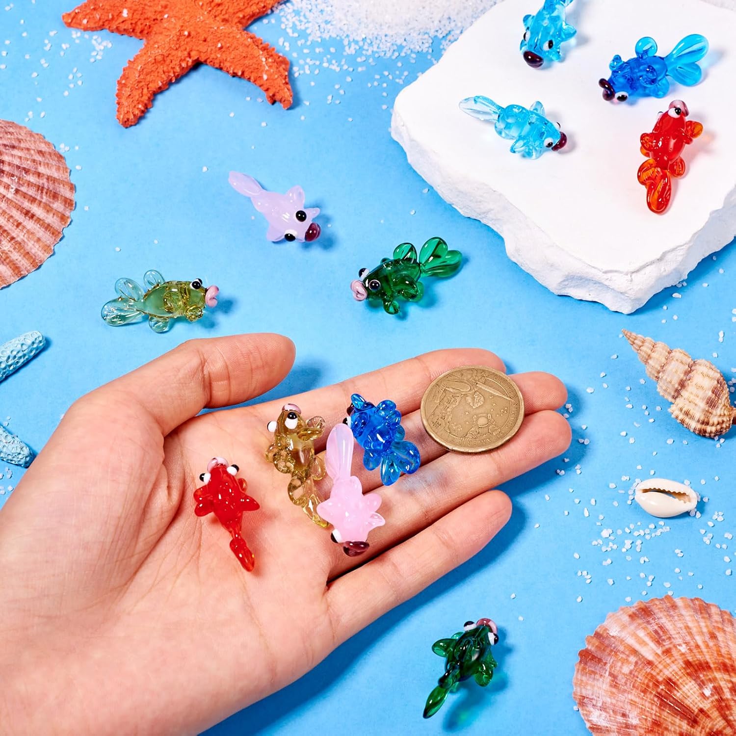 12Pcs Goldfish Lampwork Glass Beads Colorful Handmade Fish Beads Cute Ocean Animal Loose Spacer Bead Clear Glass Goldfish Charm Bead for DIY Craft Earrings Necklaces Jewelry Making - Image 5