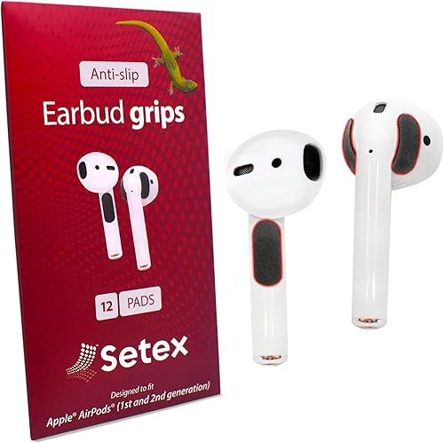 Setex Gecko Grip Almohadillas de agarre antideslizantes diseñadas para Apple AirPods [cabe en el estuche de carga] Máximo rendimiento de sudor (12