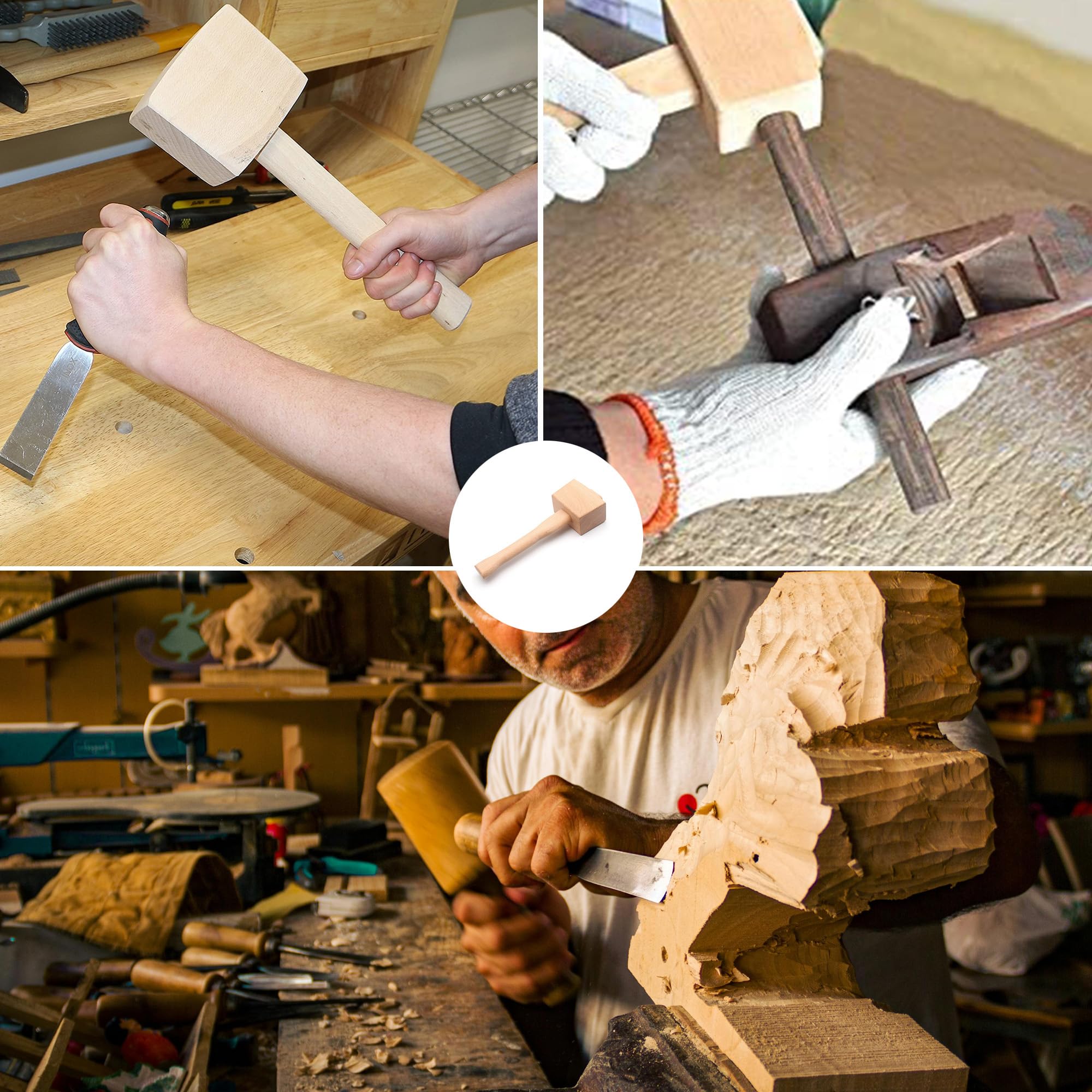 Herramienta de Carpintería de Madera - Martillo de Madera con Cincel y Pieza de Goma de 245 mm
